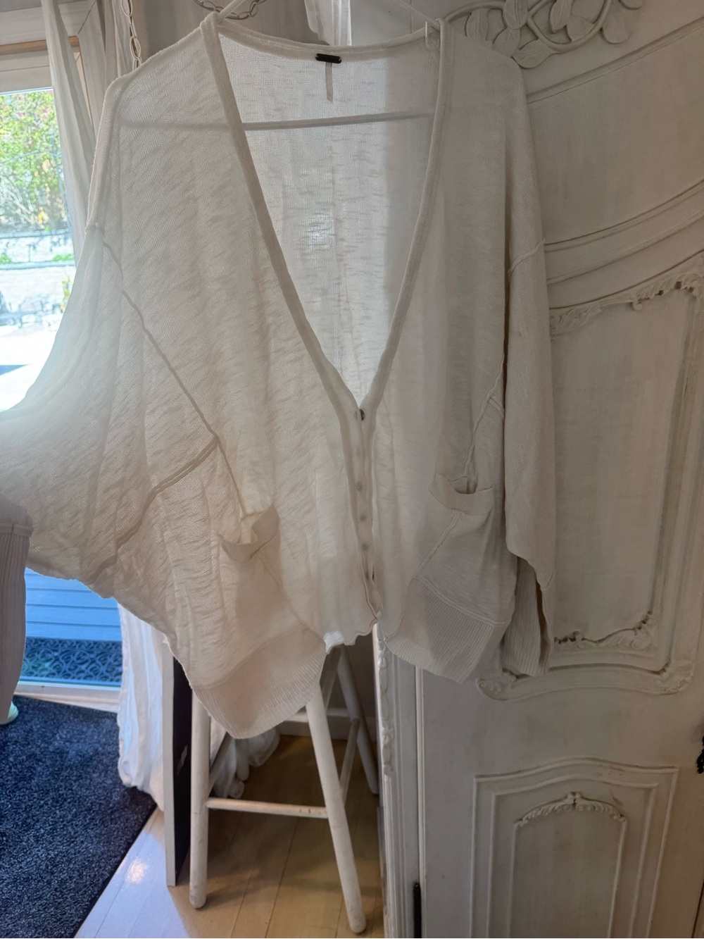 Free People Oversized Sheer Button-Front Cardigan in Ivory